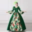 Vintage / Retro Medieval Dark Green Ball Gown Prom Dresses 2021 Square Neckline Floor-Length / Long Long Sleeve Square Flower Printing Cosplay Prom Formal Dresses
