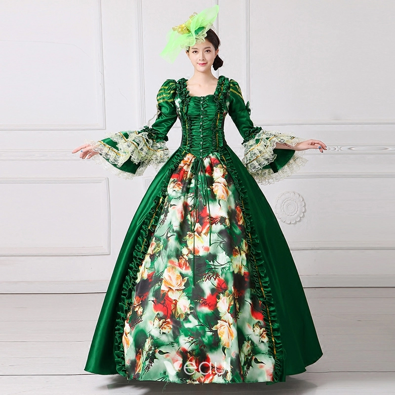 green victorian dresses Dark Green Beaded Prom Dress 2025 Spaghetti Strap Formal Dress 20555 –  vigocouture main image 1