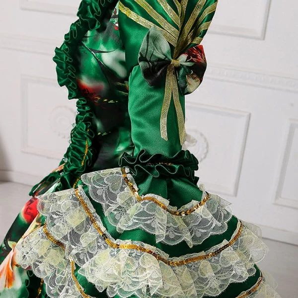 Vintage / Retro Medieval Dark Green Ball Gown Prom Dresses 2021 Square Neckline Floor-Length / Long Long Sleeve Square Flower Printing Cosplay Prom Formal Dresses