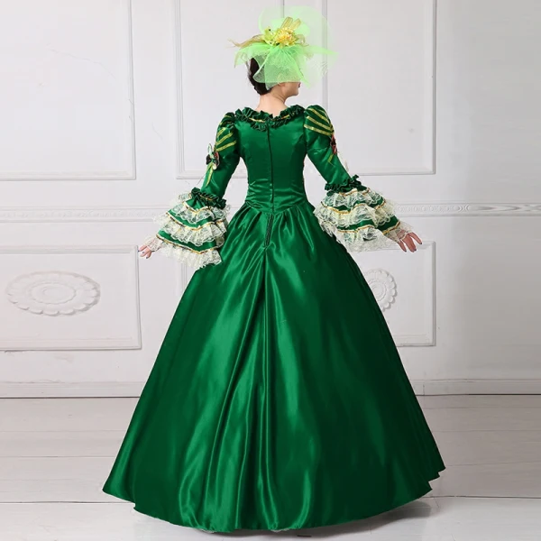 Vintage / Retro Medieval Dark Green Ball Gown Prom Dresses 2021 Square Neckline Floor-Length / Long Long Sleeve Square Flower Printing Cosplay Prom Formal Dresses