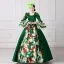 Vintage / Retro Medieval Dark Green Ball Gown Prom Dresses 2021 Square Neckline Floor-Length / Long Long Sleeve Square Flower Printing Cosplay Prom Formal Dresses