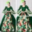 Vintage / Retro Medieval Dark Green Ball Gown Prom Dresses 2021 Square Neckline Floor-Length / Long Long Sleeve Square Flower Printing Cosplay Prom Formal Dresses