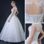 Affordable White Pierced Wedding Dresses 2018 Ball Gown Square Neckline Cap Sleeves Backless Appliques Lace Beading Floor-Length / Long Ruffle