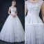 Affordable White Pierced Wedding Dresses 2018 Ball Gown Square Neckline Cap Sleeves Backless Appliques Lace Beading Floor-Length / Long Ruffle