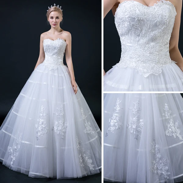 Affordable White Wedding Dresses 2018 Ball Gown Sweetheart Sleeveless Backless Appliques Lace Ruffle Floor-Length / Long