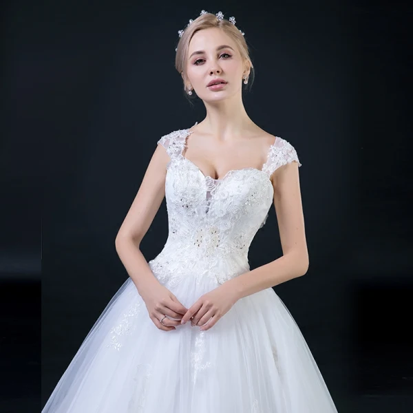 Affordable White Wedding Dresses 2018 A-Line / Princess Shoulders Sleeveless Backless Appliques Lace Beading Ruffle Floor-Length / Long