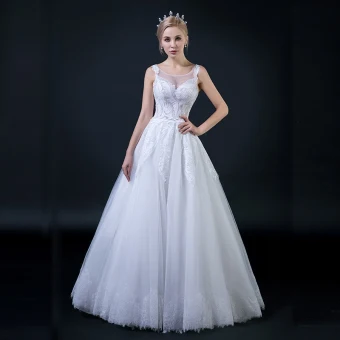 Abordable Ivoire Transparentes Robe De Mariée 2018 Princesse Encolure Dégagée Sans Manches Dos Nu Appliques En Dentelle Perlage Volants Longue