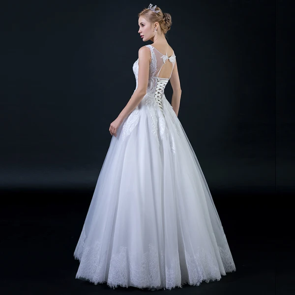 Erschwinglich Ivory / Creme Durchsichtige Brautkleider 2018 A Linie Rundhalsausschnitt Ärmellos Rückenfreies Applikationen Mit Spitze Perlenstickerei Rüschen Lange
