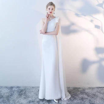 Affordable White Chiffon Evening Dresses 2018 Trumpet Mermaid One Shoulder Bow Sleeveless Watteau Train Backless Formal Dresses