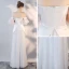 Affordable White Chiffon Evening Dresses  2018 A-Line / Princess Off-The-Shoulder Short Sleeve Floor-Length / Long Ruffle Backless Formal Dresses