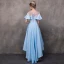 Haute Basse Bleu Transparentes Robe De Cocktail 2018 Princesse Encolure Dégagée Manches Courtes Appliques Fleur Perlage Asymétrique Volants Dos Nu Robe De Ceremonie
