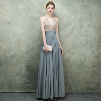 Luxe Gris Robe De Soirée 2018 Princesse Encolure Dégagée Sans Manches Perlage Faux Diamant Ceinture Longue Volants Dos Nu Robe De Ceremonie