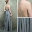 Luxury / Gorgeous Grey Evening Dresses  2018 A-Line / Princess Scoop Neck Sleeveless Beading Rhinestone Sash Floor-Length / Long Ruffle Backless Formal Dresses