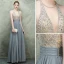 Luxury / Gorgeous Grey Evening Dresses  2018 A-Line / Princess Scoop Neck Sleeveless Beading Rhinestone Sash Floor-Length / Long Ruffle Backless Formal Dresses