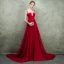 Luxe Bordeaux Transparentes Robe De Soirée 2018 Empire Encolure Carrée Sans Manches Faux Diamant Perle Perlage Tribunal Train Volants Dos Nu Robe De Ceremonie