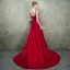 Luxe Bordeaux Transparentes Robe De Soirée 2018 Empire Encolure Carrée Sans Manches Faux Diamant Perle Perlage Tribunal Train Volants Dos Nu Robe De Ceremonie