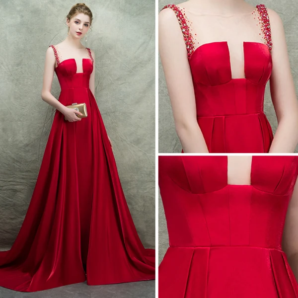 Luxe Bordeaux Transparentes Robe De Soirée 2018 Empire Encolure Carrée Sans Manches Faux Diamant Perle Perlage Tribunal Train Volants Dos Nu Robe De Ceremonie
