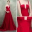 Luxe Bordeaux Transparentes Robe De Soirée 2018 Empire Encolure Carrée Sans Manches Faux Diamant Perle Perlage Tribunal Train Volants Dos Nu Robe De Ceremonie