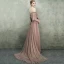 Bling Bling Champagne Evening Dresses  2018 A-Line / Princess Off-The-Shoulder 1/2 Sleeves Glitter Tulle Rhinestone Court Train Ruffle Backless Formal Dresses