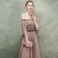 Bling Bling Champagne Evening Dresses  2018 A-Line / Princess Off-The-Shoulder 1/2 Sleeves Glitter Tulle Rhinestone Court Train Ruffle Backless Formal Dresses