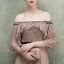 Bling Bling Champagne Evening Dresses  2018 A-Line / Princess Off-The-Shoulder 1/2 Sleeves Glitter Tulle Rhinestone Court Train Ruffle Backless Formal Dresses