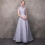 Vintage / Retro Grey Evening Dresses  2018 A-Line / Princess High Neck Cap Sleeves Beading Sash Ankle Length Ruffle Backless Formal Dresses