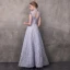 Vintage / Retro Grey Evening Dresses  2018 A-Line / Princess High Neck Cap Sleeves Beading Sash Ankle Length Ruffle Backless Formal Dresses