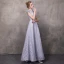 Vintage / Retro Grey Evening Dresses  2018 A-Line / Princess High Neck Cap Sleeves Beading Sash Ankle Length Ruffle Backless Formal Dresses