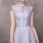 Vintage / Retro Grey Evening Dresses  2018 A-Line / Princess High Neck Cap Sleeves Beading Sash Ankle Length Ruffle Backless Formal Dresses