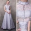 Vintage / Retro Grey Evening Dresses  2018 A-Line / Princess High Neck Cap Sleeves Beading Sash Ankle Length Ruffle Backless Formal Dresses