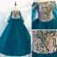 Chic / Beautiful Ink Blue Prom Dresses 2018 A-Line / Princess Off-The-Shoulder Long Sleeve Appliques Lace Floor-Length / Long Ruffle Backless Formal Dresses