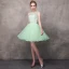 Moderne / Mode Vert Transparentes Robe De Cocktail 2018 Princesse Encolure Carrée Sans Manches Perlage Courte Volants Dos Nu Robe De Ceremonie