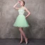 Moderne / Mode Vert Transparentes Robe De Cocktail 2018 Princesse Encolure Carrée Sans Manches Perlage Courte Volants Dos Nu Robe De Ceremonie