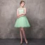 Moderne / Mode Vert Transparentes Robe De Cocktail 2018 Princesse Encolure Carrée Sans Manches Perlage Courte Volants Dos Nu Robe De Ceremonie