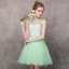 Moderne / Mode Vert Transparentes Robe De Cocktail 2018 Princesse Encolure Carrée Sans Manches Perlage Courte Volants Dos Nu Robe De Ceremonie