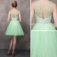 Moderne / Mode Vert Transparentes Robe De Cocktail 2018 Princesse Encolure Carrée Sans Manches Perlage Courte Volants Dos Nu Robe De Ceremonie