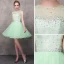 Moderne / Mode Vert Transparentes Robe De Cocktail 2018 Princesse Encolure Carrée Sans Manches Perlage Courte Volants Dos Nu Robe De Ceremonie