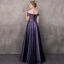 Elegant Grape Evening Dresses  2018 A-Line / Princess Off-The-Shoulder Short Sleeve Appliques Lace Beading Floor-Length / Long Ruffle Backless Formal Dresses