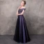 Elegant Grape Evening Dresses  2018 A-Line / Princess Off-The-Shoulder Short Sleeve Appliques Lace Beading Floor-Length / Long Ruffle Backless Formal Dresses
