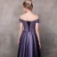 Elegant Grape Evening Dresses  2018 A-Line / Princess Off-The-Shoulder Short Sleeve Appliques Lace Beading Floor-Length / Long Ruffle Backless Formal Dresses