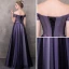 Elegant Grape Evening Dresses  2018 A-Line / Princess Off-The-Shoulder Short Sleeve Appliques Lace Beading Floor-Length / Long Ruffle Backless Formal Dresses