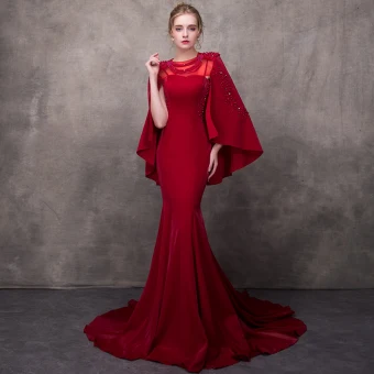Luxe Bordeaux Transparentes Robe De Soirée Avec Châle 2018 Trompette Sirène Encolure Carrée Faux Diamant Perle Perlage Chapel Train Volants Robe De Ceremonie