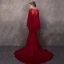 Luxury / Gorgeous Burgundy See-through Evening Dresses  With Shawl 2018 Trumpet / Mermaid Square Neckline Rhinestone Pearl Beading Chapel Train Ruffle Formal Dresses