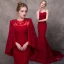 Luxury / Gorgeous Burgundy See-through Evening Dresses  With Shawl 2018 Trumpet / Mermaid Square Neckline Rhinestone Pearl Beading Chapel Train Ruffle Formal Dresses