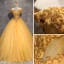 Vintage / Retro Gold Prom Dresses 2018 Ball Gown Off-The-Shoulder Short Sleeve Beading Crystal Rhinestone Floor-Length / Long Ruffle Backless Formal Dresses