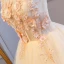 Illusion Champagne See-through Prom Dresses 2018 Ball Gown High Neck Sleeveless Appliques Flower Pearl Beading Floor-Length / Long Ruffle Backless Formal Dresses