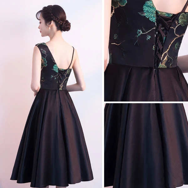 Modern / Fashion Black Homecoming Graduation Dresses 2018 A-Line / Princess Amazing / Unique V-Neck Sleeveless Embroidered Tea-length Ruffle Backless Formal Dresses