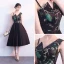 Modern / Fashion Black Homecoming Graduation Dresses 2018 A-Line / Princess Amazing / Unique V-Neck Sleeveless Embroidered Tea-length Ruffle Backless Formal Dresses