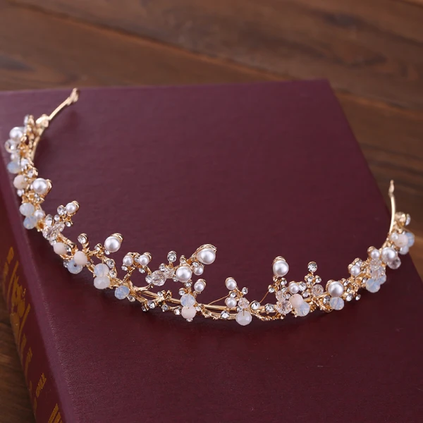 Chic / Belle Doré Ivoire Bijoux Mariage 2018 Métal Perle Cristal Faux Diamant Tiare Boucles D'Oreilles Un Collier Accessorize
