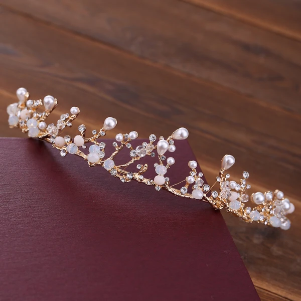 Chic / Belle Doré Ivoire Bijoux Mariage 2018 Métal Perle Cristal Faux Diamant Tiare Boucles D'Oreilles Un Collier Accessorize